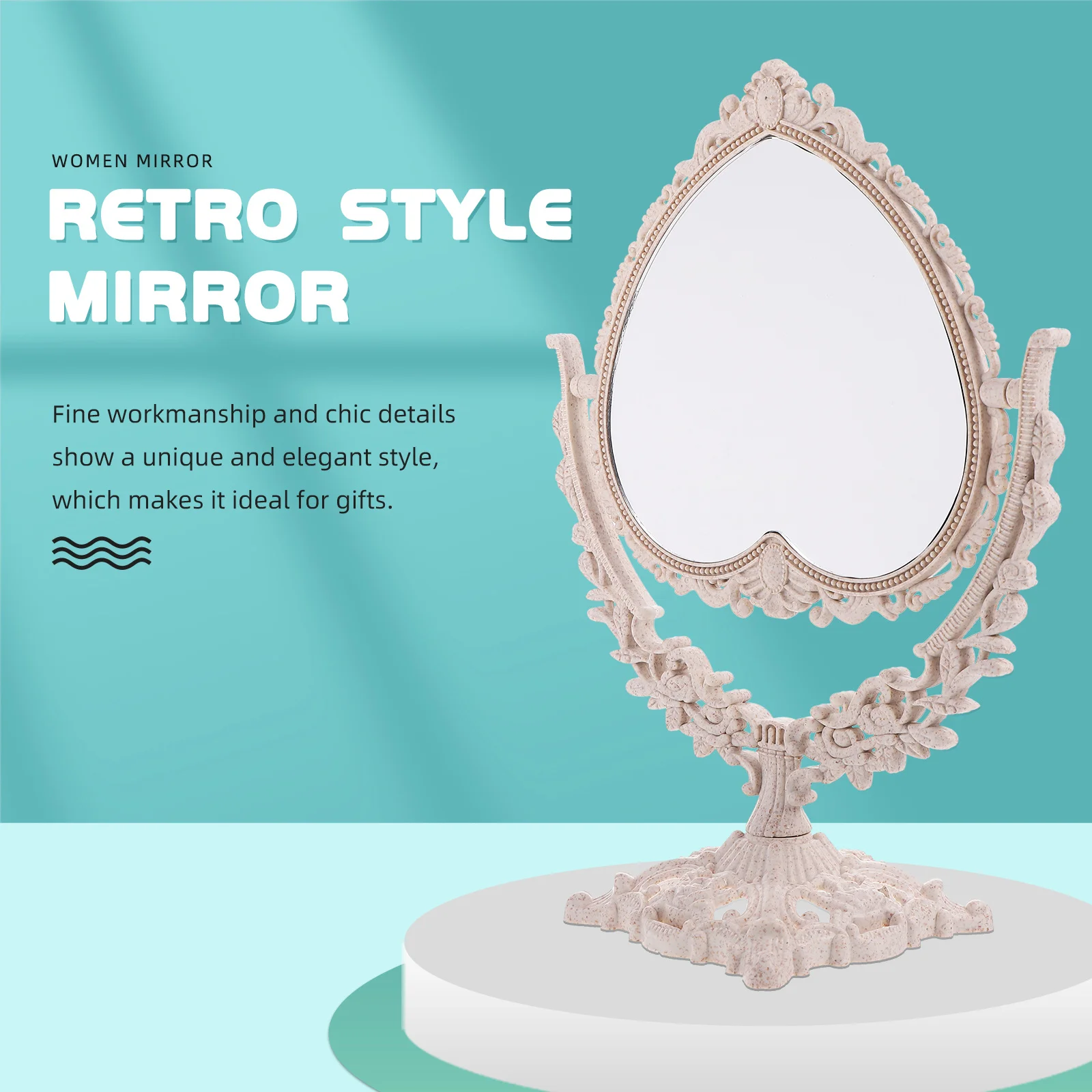 1Pcs Retro Style Makeup Mirror Desktop Standing Glass Clear Mirror Women Home Use Makeup Tool Women Supply