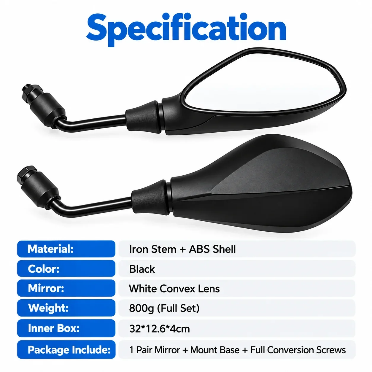 Universal M8/M10 Left‑Right Thread Motorcycle Rear‑View Mirror Adjustable ABS Iron Stem for Street Bike Electric Scooter 6