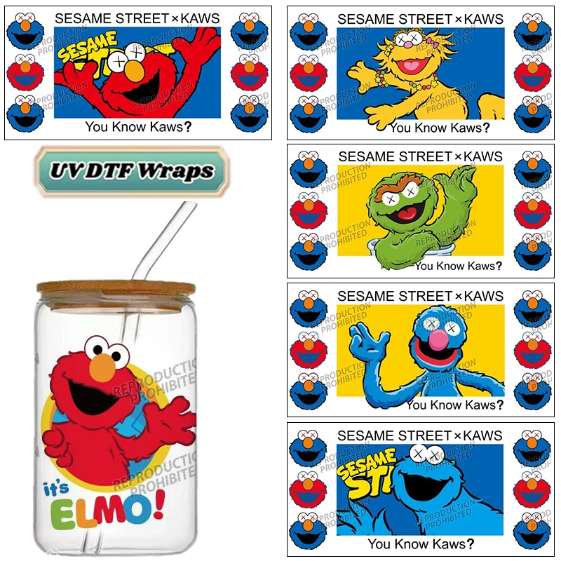Trendy Monster UV DTF Wraps Street Style Cartoon Stickers for 16oz Glass Cans Waterproof DIY Transfer Decals