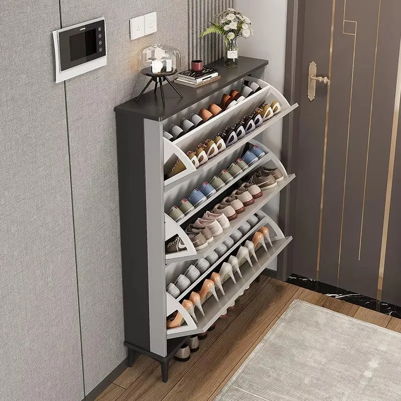High Quality Modern MDF Natural Wood Black Waterproof Durable Entryway Shoe Cabinet Ultra Thin Slim Design 20-23 Pair Capacity