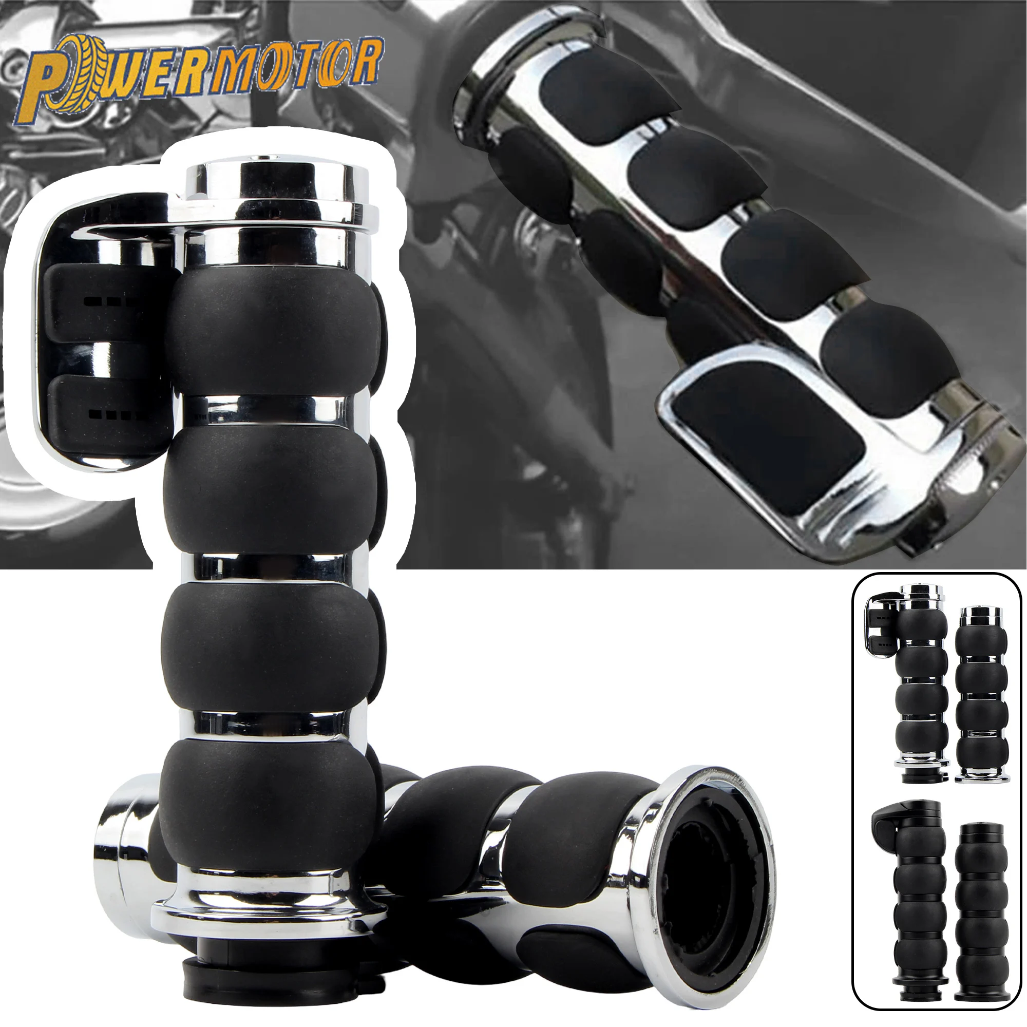 

25mm Motorcycle 4-Ring Air Cushioned Hand Grips W/ Throttle Handlebar End Hand Grips For Harley Cruiser Chopper Custom Suzuki