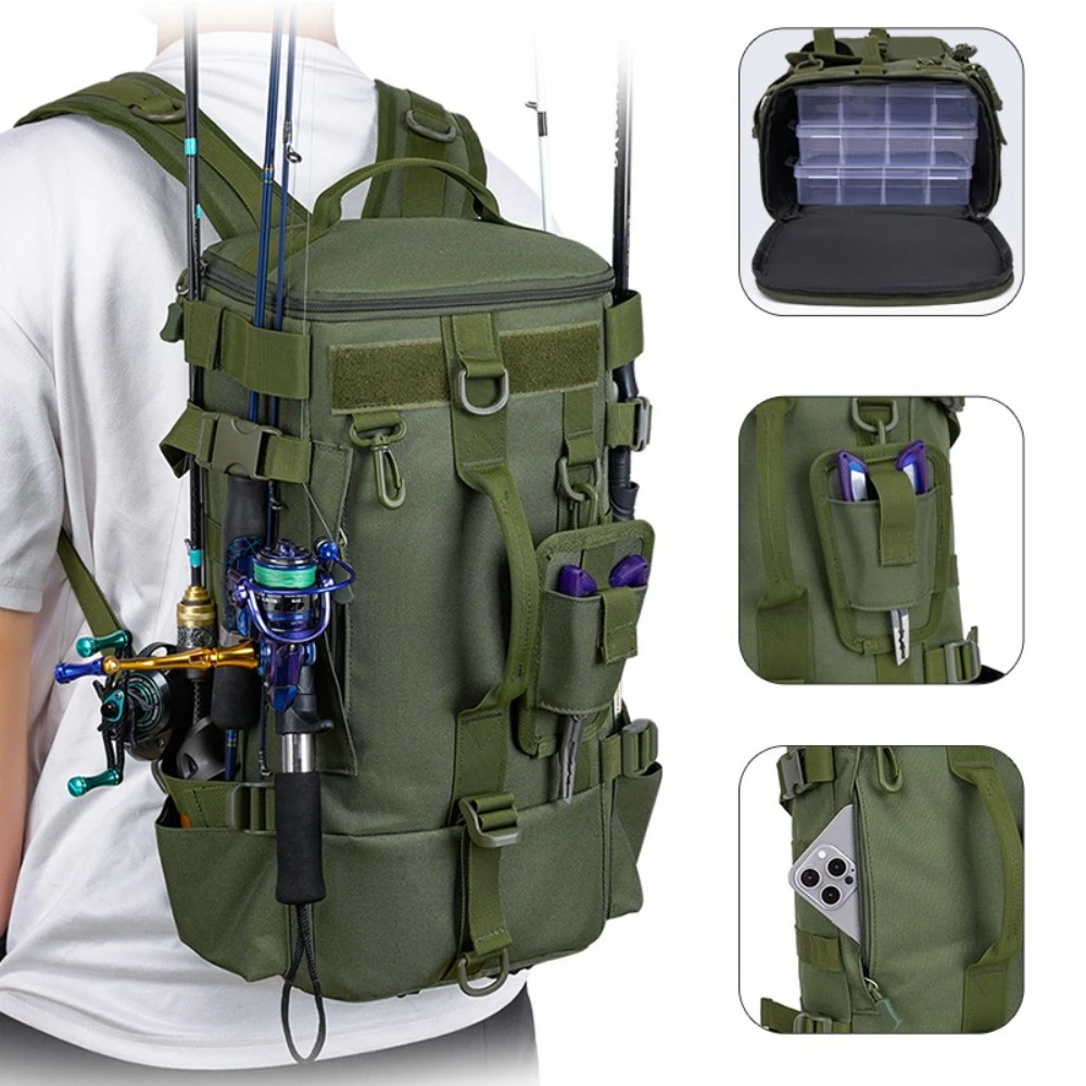 

Fishing Tackle Backpack Fishing Gear Bag with Rod Holders Storage Tactical Rucksack Backpack for Fishing Hiking Camping Hunting