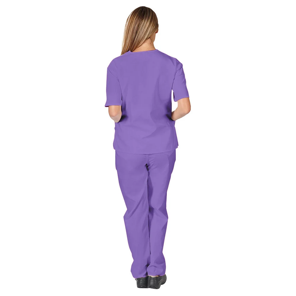 High Quality Solid Color Nursing Scrubs Women Uniforms Elasticity Pet Clinic Nurse V-neck Medical Doctor Work Clothing Wholesale