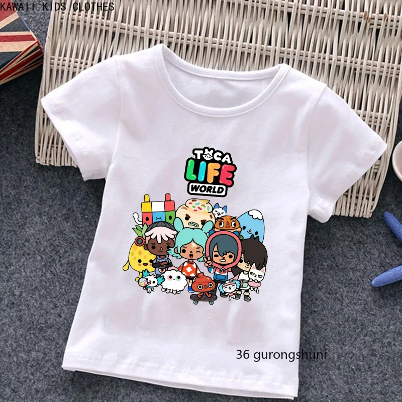 Kawaii Toca Life World T-shir Boys Girls Children\'s Clothing Short-sleeve Funny Toca Boca Cartoon Animation Game Tops