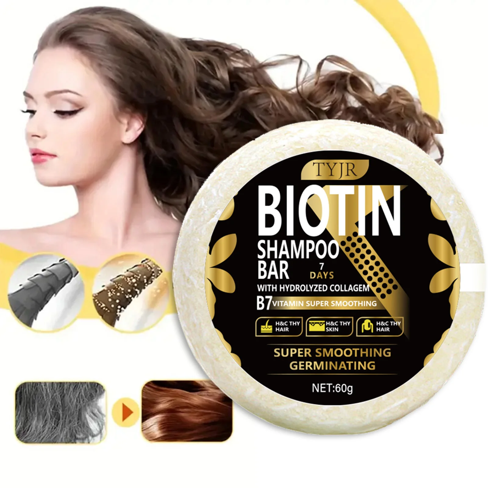

60g Biotin Hair Care Soap, Deep Moisturizing and Hydrating, Moisturizing and Smoothing Hair, Make the Hair More Smooth and Rich Gloss, Suitable for All Types of Hair