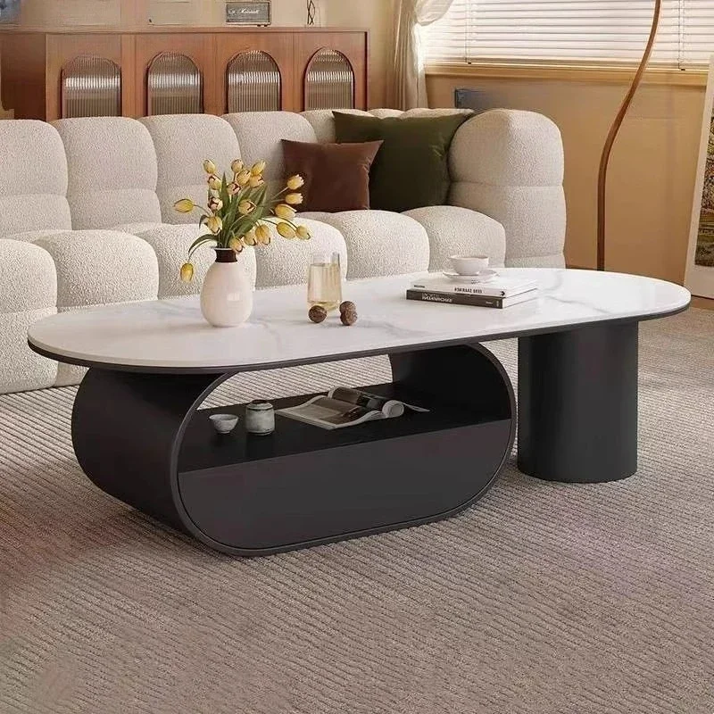 

French oval coffee table living room household small apartment simple modern designer slab tea table light luxury high sense