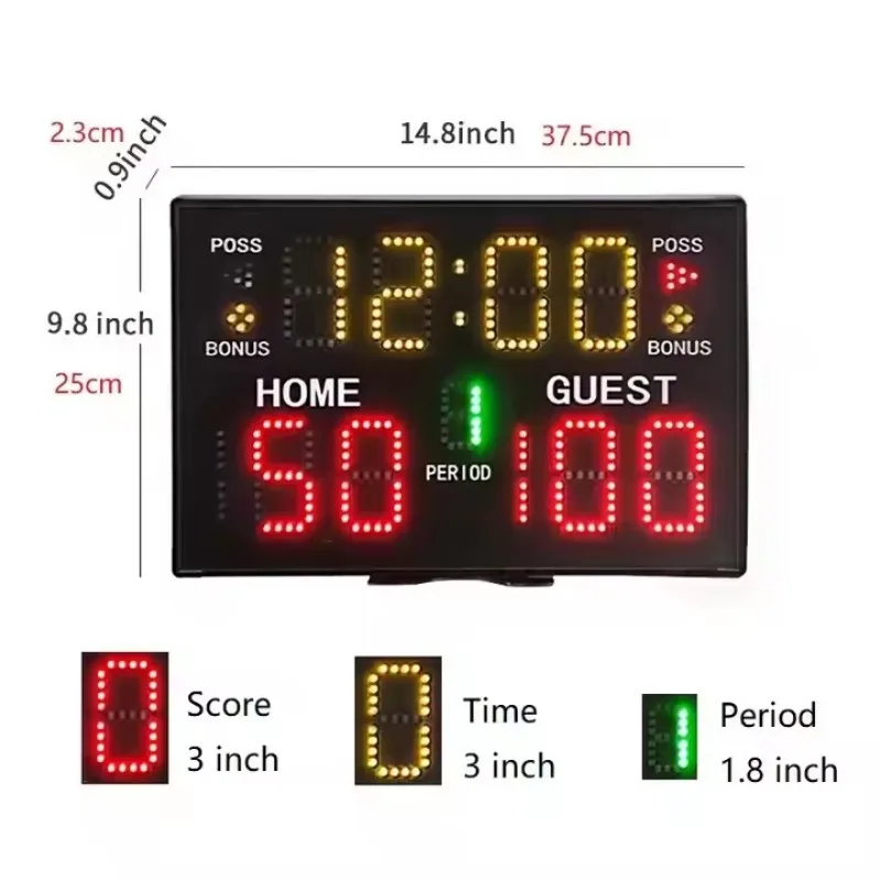 Placar eletrônico de basquete com diodo emissor de luz portátil, placar digital profissional com controle remoto e campainha