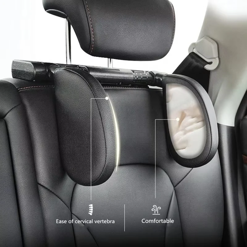 Leather Cover Adult Children Travel Sleep Pillow Convex Shape Memory Sponge Pillow Car Seat Headrest Positioner ABS  PVC view 3