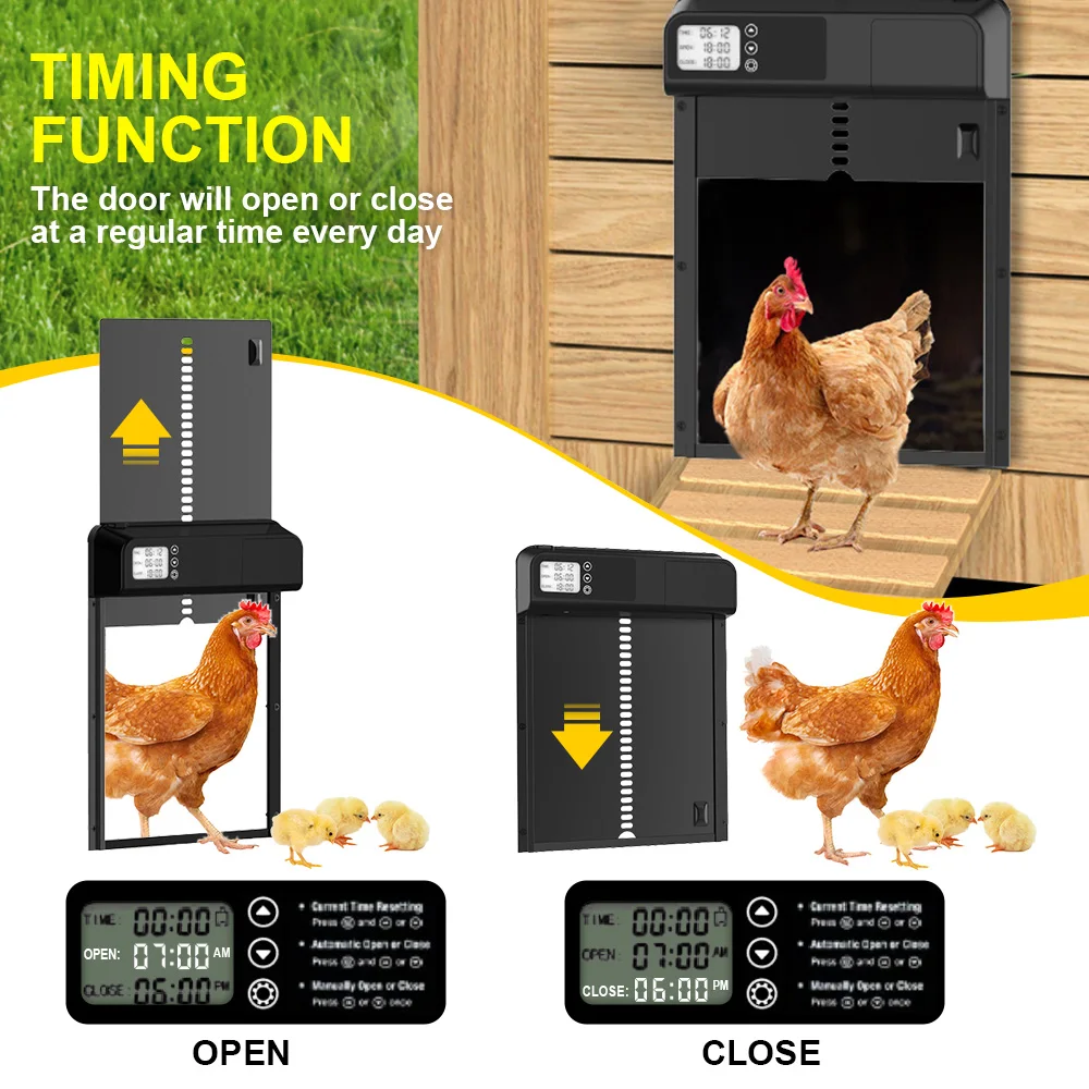 Imagem -02 - Abridor de Porta de Frango Automático com Temporizador Metal Alumínio Lcd Impermeável Chicken Coop Door Acessórios Poultry Gate For Farm