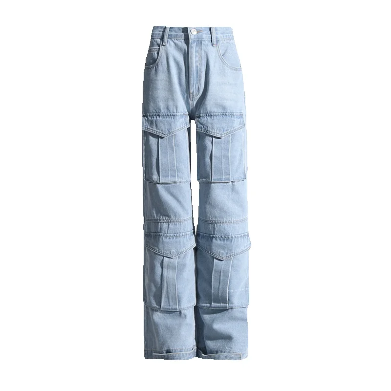 Jeans taille haute avec poches épissées, fouet au design unique, style décontracté, nouvelle édition coréenne, mode printemps, 2024