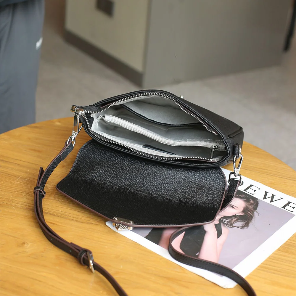 Bolso de cuero genuino de lujo para mujer, bolsos de hombro de diseñador de marca, bolso de mensajero cruzado con cerradura de moda, excelente monedero de cuero de vaca