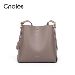 Cnoles-Bolso de hombro tipo cubo suave para mujer, bandolera de cuero de vaca dividido, a la moda, de lujo