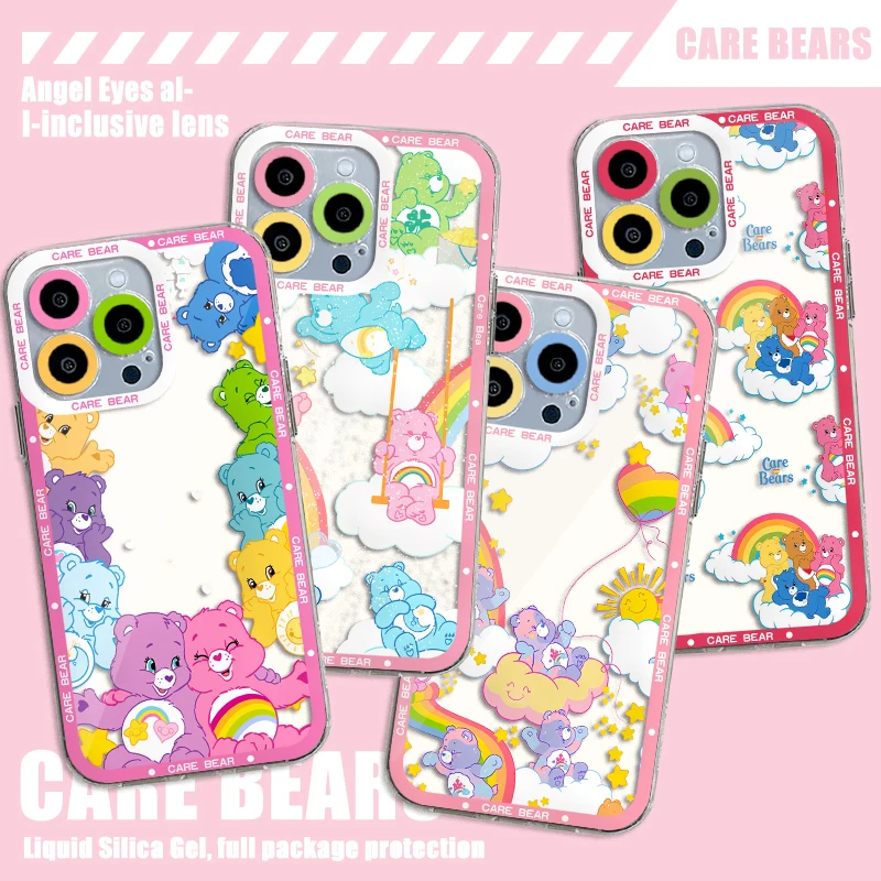 Cute Cartoon Care Bears Phone Case For iPhone 15 14 13 12 11 Mini Pro Max X XR XSMax 6S 6 7 8 Plus SE20 Transparent Cover