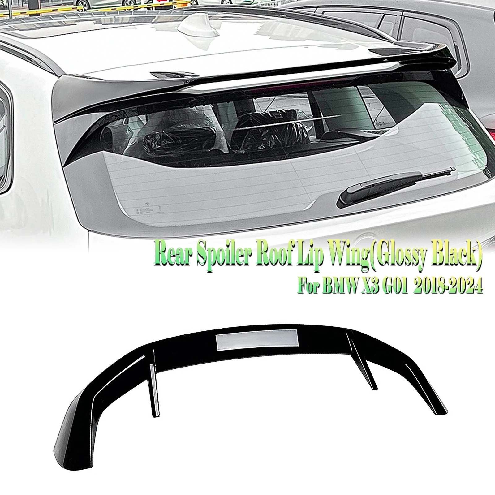 

For BMW X3 G01 2018 2019 2020 2021 2022 2023-2025 Rear Trunk Roof Spoiler Wing Lip Carbon Fiber Look/Gloss Black Upper Splitter