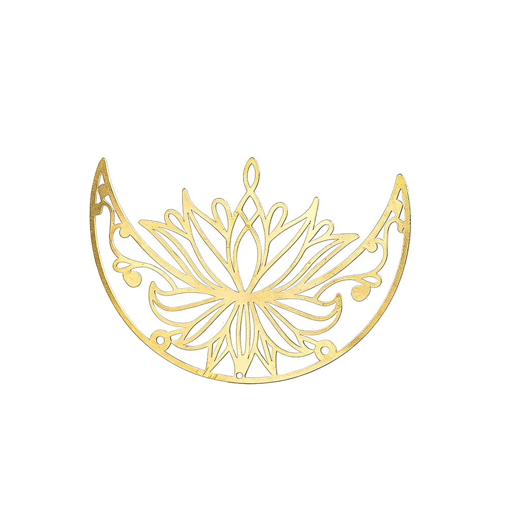 2pcs Brass Crescent Lotus Hanging DIY Crystal Suncatcher Making Parts Connector Silhouette Yoga Meditation Jewelry Accessories