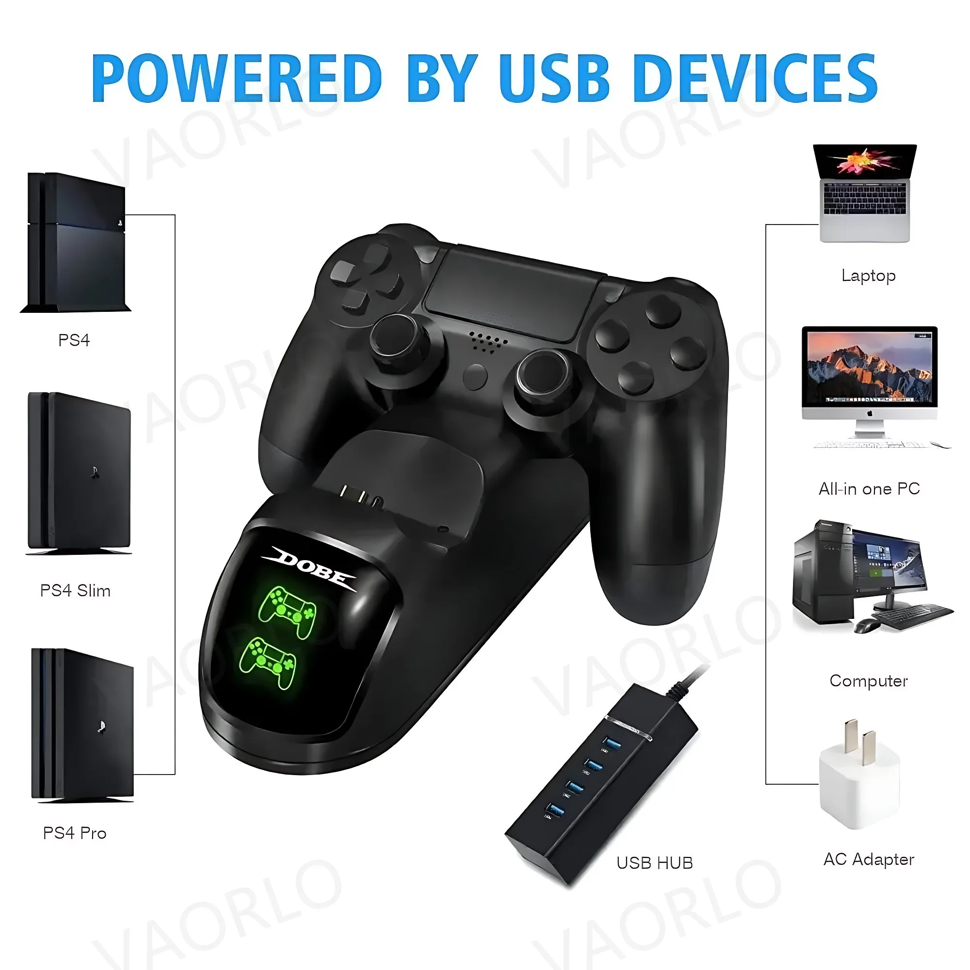محطة شحن PS4 جديدة شاحن لاسلكي سريع لوحدة التحكم في ألعاب الفيديو مؤشر LED USB قاعدة مزدوجة لـ PS4 Slim/PS4 Pro