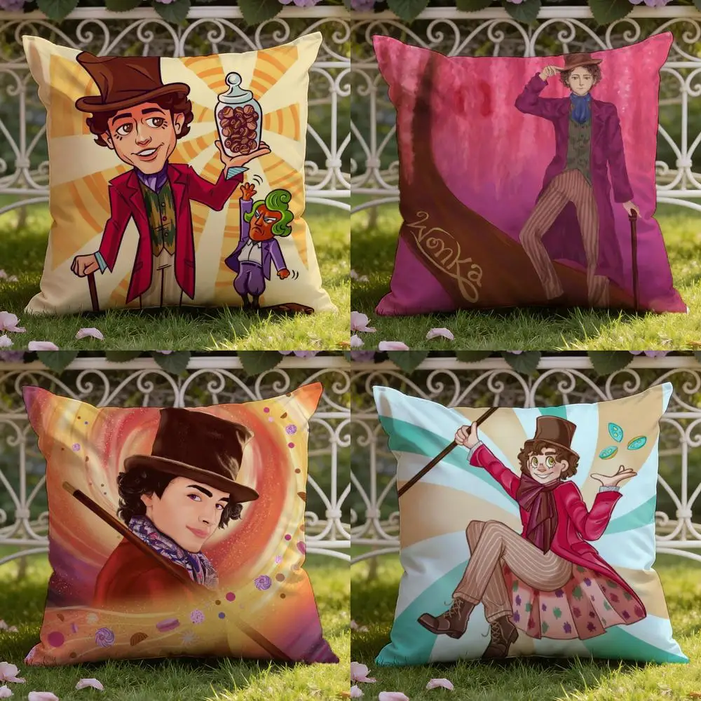 Moive W-Wonka Nueva funda de cojín para el hogar y el automóvil Funda de almohada de doble escena: Reversible para una comodidad premium