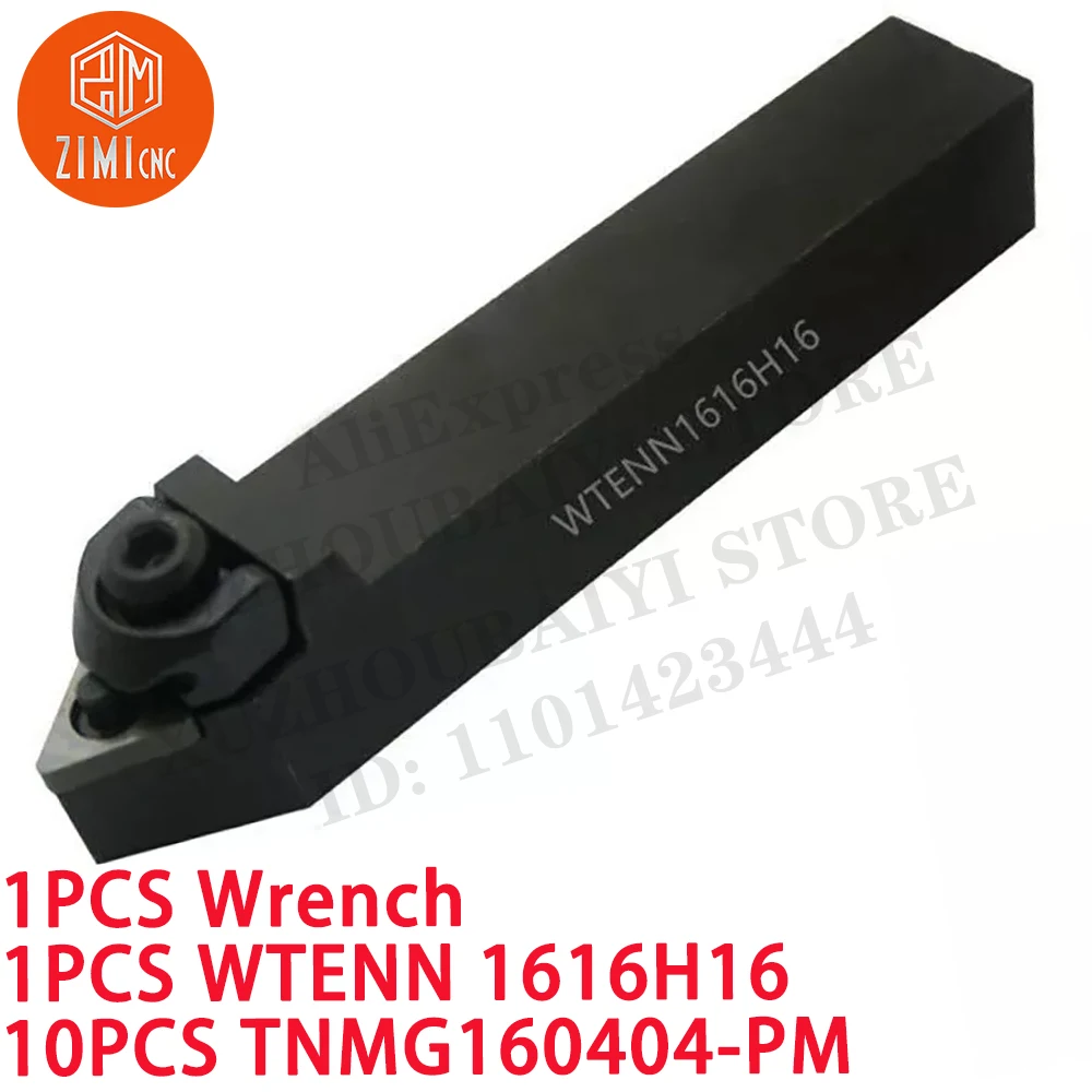 1 قطعة WTENN 1616H16 حامل أداة تحويل CNC مقاس 16 مم + 10 قطع TNMG160404-PM إدخالات كربيد التحويل مخرطة معدنية ميكانيكية أداة قطع