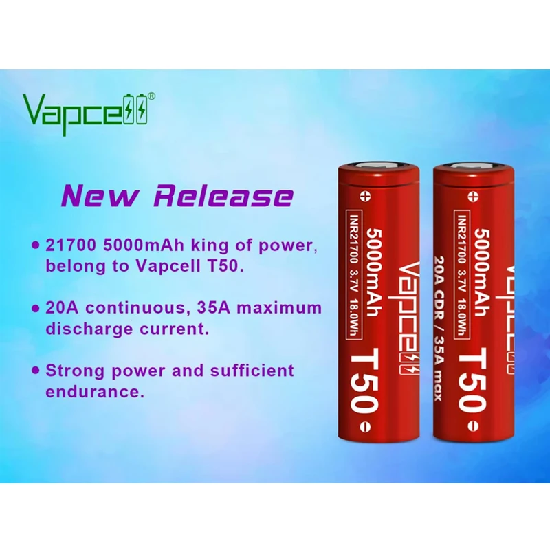 Batteria al litio originale Vapcell T50 21700 5000mah 3.7V 35A batterie ricaricabili portatili ad alta corrente 21700 per utensili elettrici