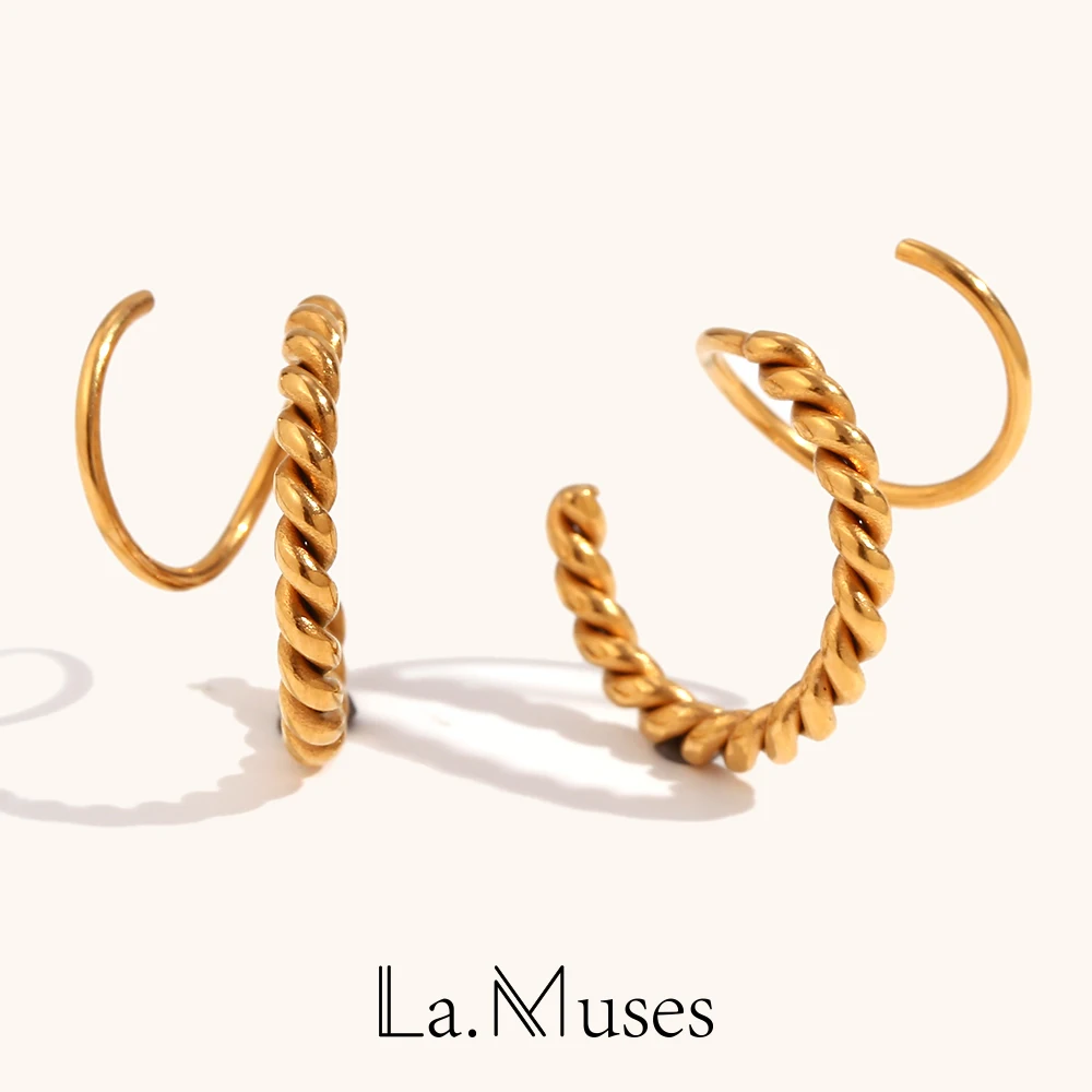 La. Muses Creative Design Rotary Stitching Twist Stainless Steel Earrings Woman High Quality Fine Jewelry Waterproof Accessories