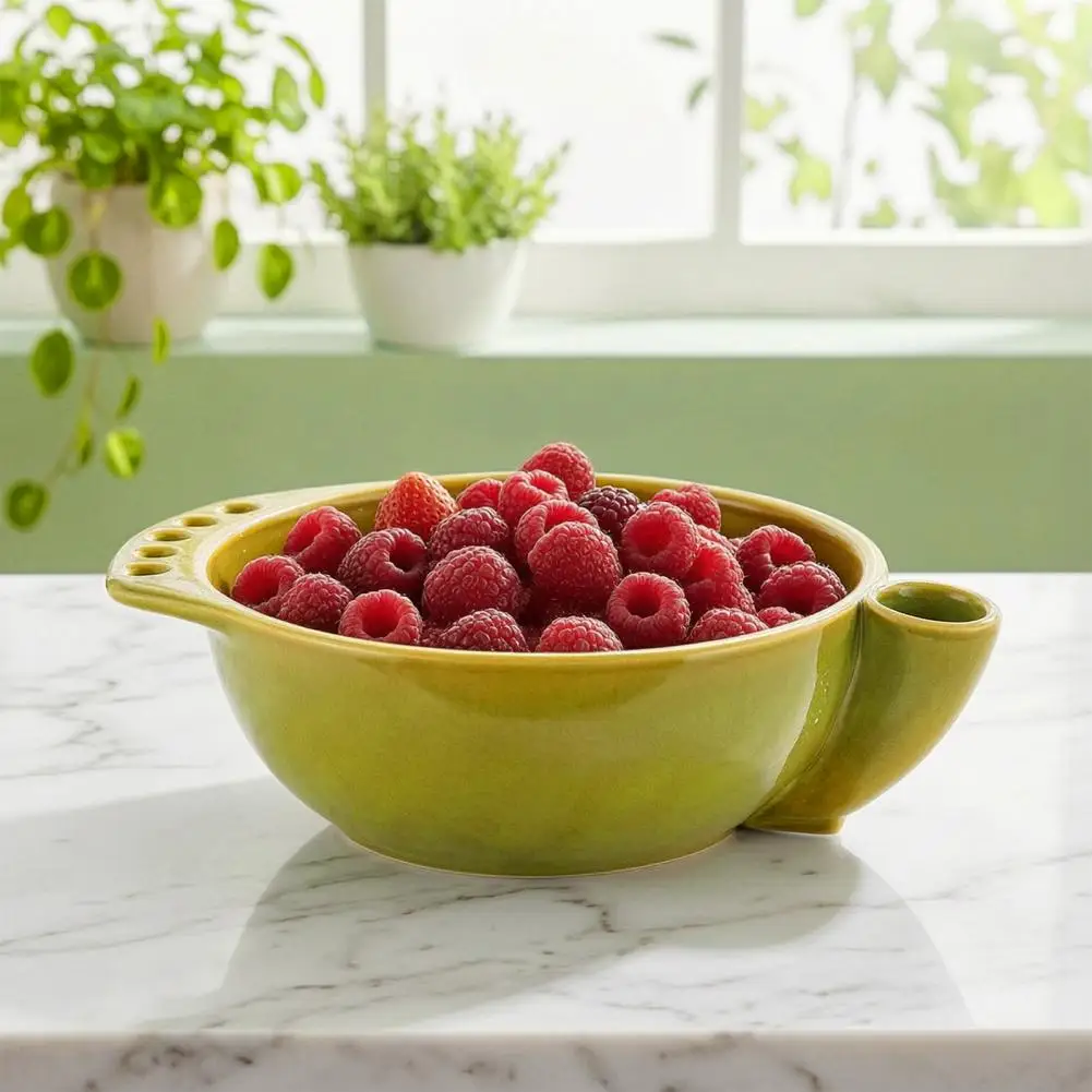 Ceramic Food Preparation Basin Ceramic Berry Colander Bowl Ceramic Berry Washing Bowl with Drainage Holes for Strawberries