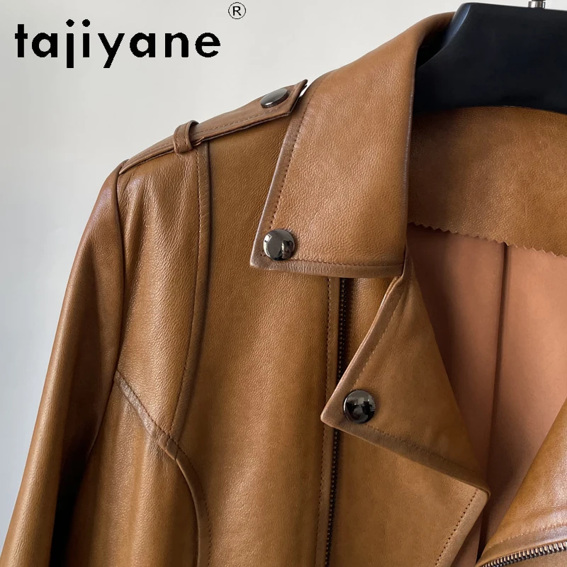 Tajiyane Veste courte en cuir véritable pour femme, 2023 cuir véritable, haute qualité, huile véritable avertir, manteau en peau de mouton, vestes de moto, Streetwear