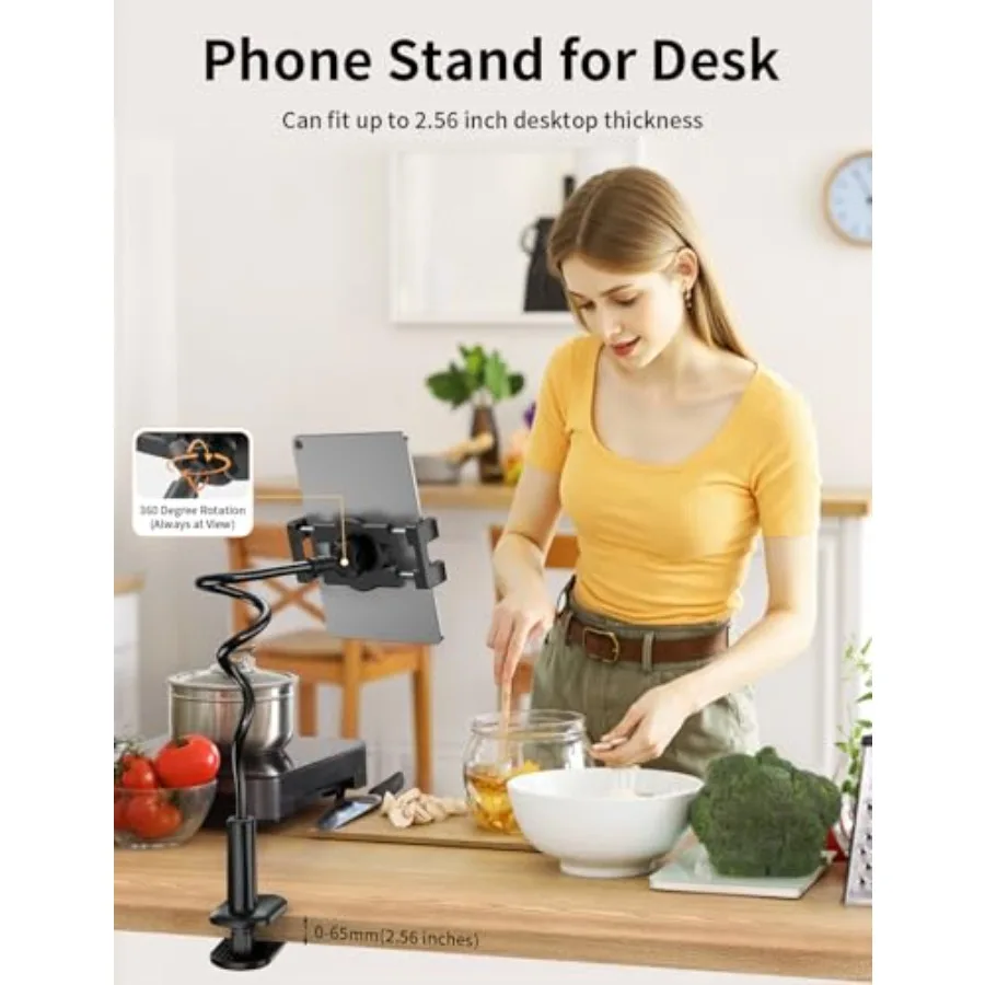 グースネックタブレットホルダー スタンド ベッド用 調整可能 フレキシブルロングアーム タブレットマウント テーブルにクランプ式 iPad Air Mini G対応