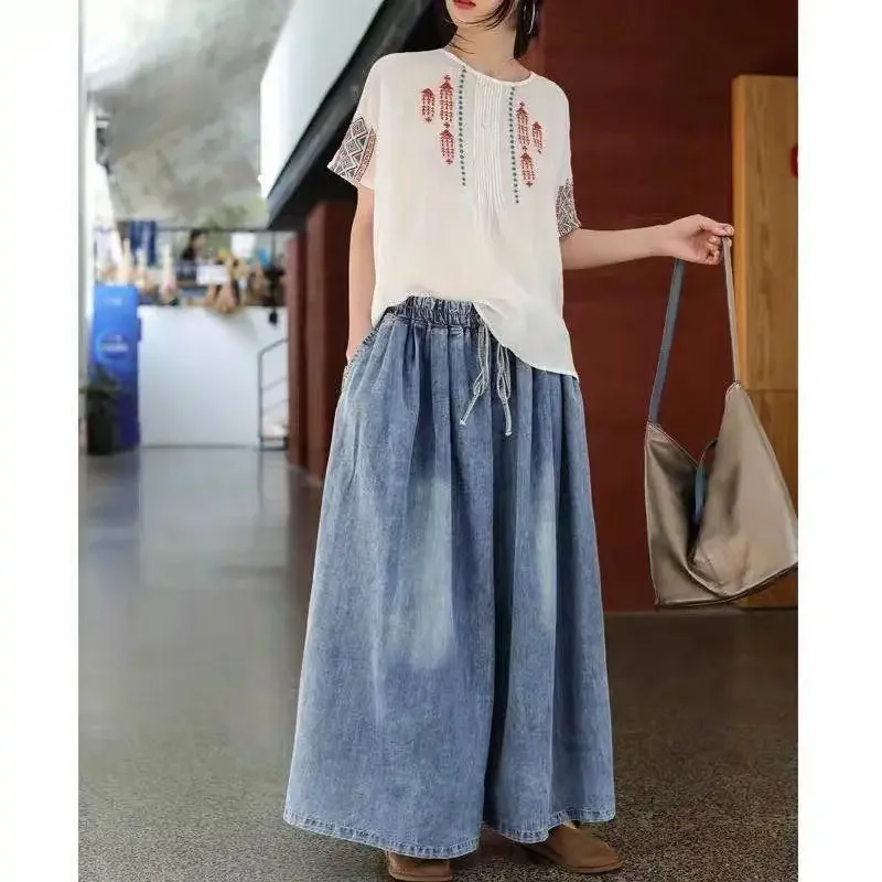 Jeans Women Loose Large Size Jeans Women 2024 New High Waisted Broad Legs Casual Culottes Women Loose Wide Leg Pants