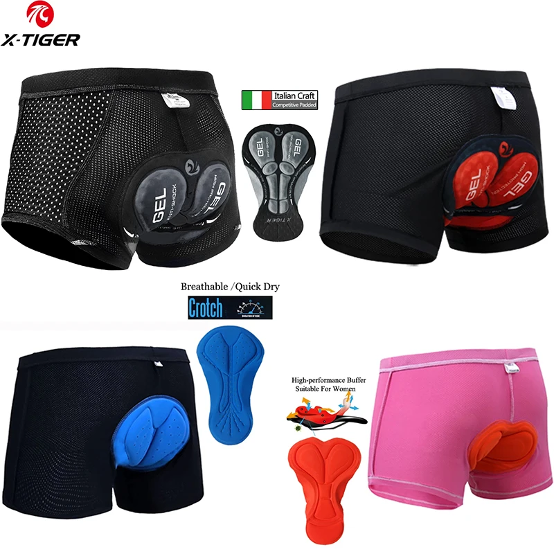 X-TIGER Men Cycling Shorts GEL Pad Breathable Mesh Cycling Underwear Shockproof Bicycle Underpant MTB Road Bike Riding Shorts