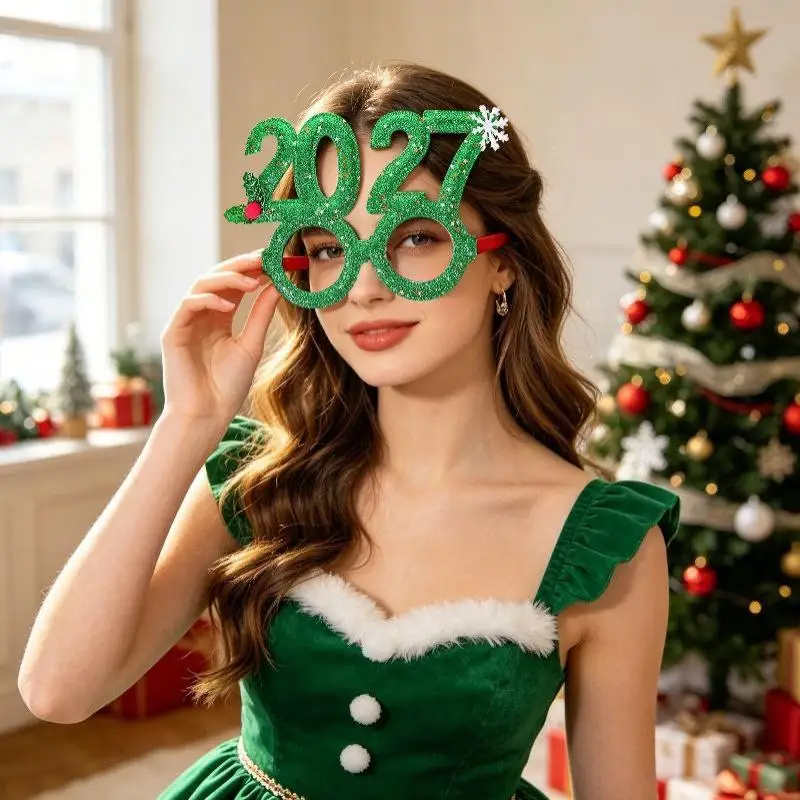 2027 Neujahrs-Thema Haaraccessoire Goldene Brille Roter Stern-Stirnband für Damen Karnevalsparty-Outfit Passend – Detail 4