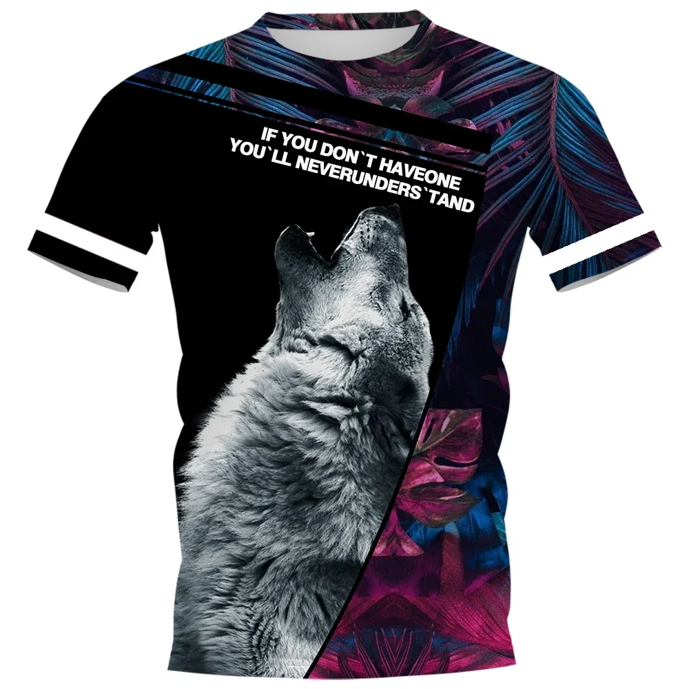 HX Fashion Mens T-shirts Wolf Plant Leaf Stripe Splicing 3D Printed T Shirts Summer Casual Shirts Short Sleeve Tees