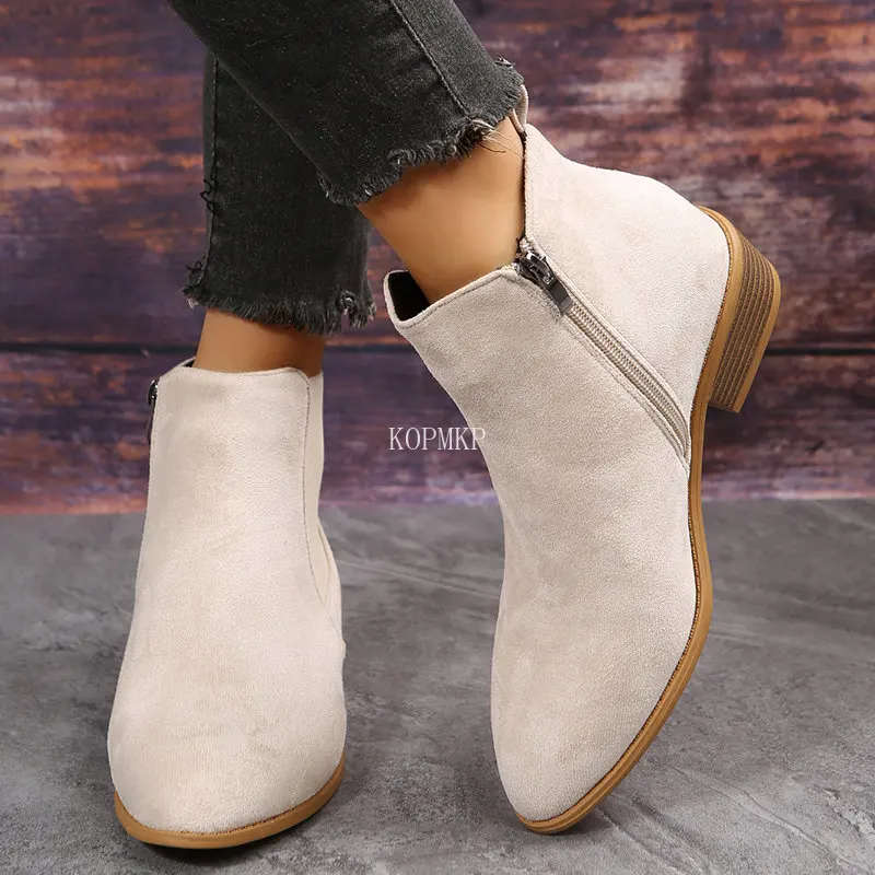 Nowe zimowe klasyczne Chelsea Boots dla kobiety Suede Pointy Toe kliny pięty botki proste wygodne kowbojki kobiet 36-43