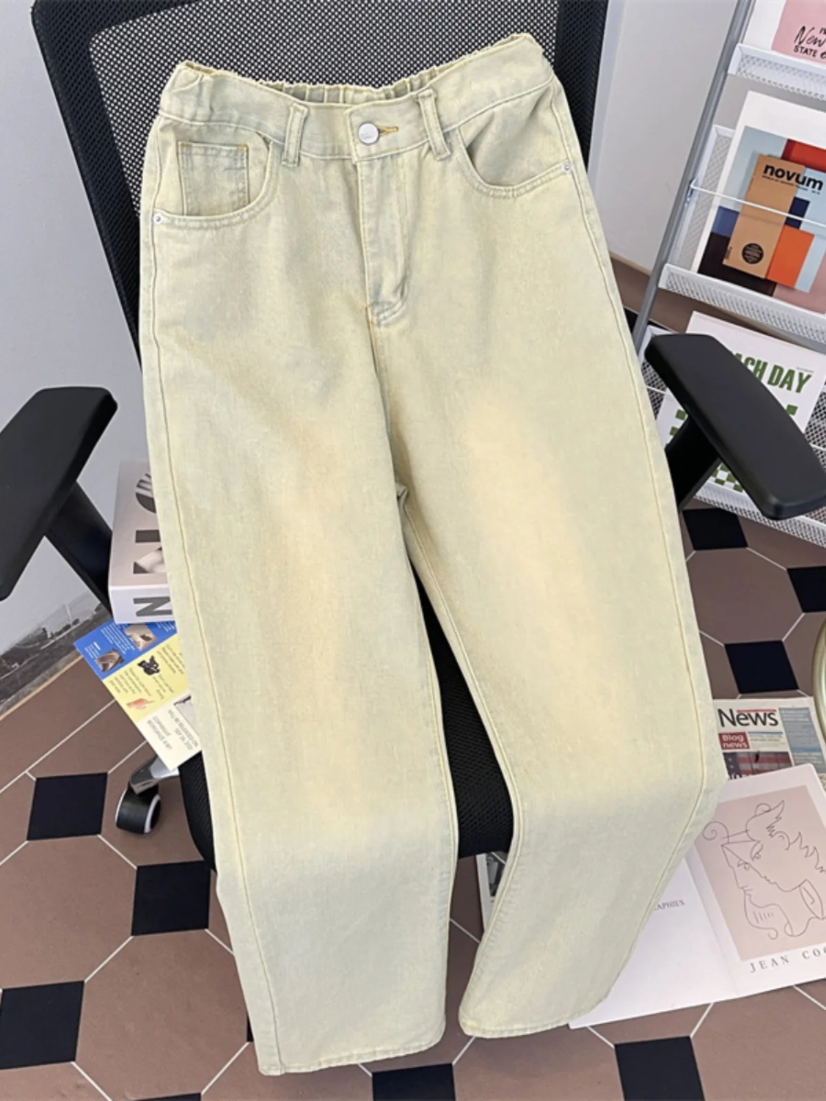 

Retro American Yellow Clay ey Denim Jeans Men's Spring High Street Trendy Brand Waed Loose Straight Casual Pants