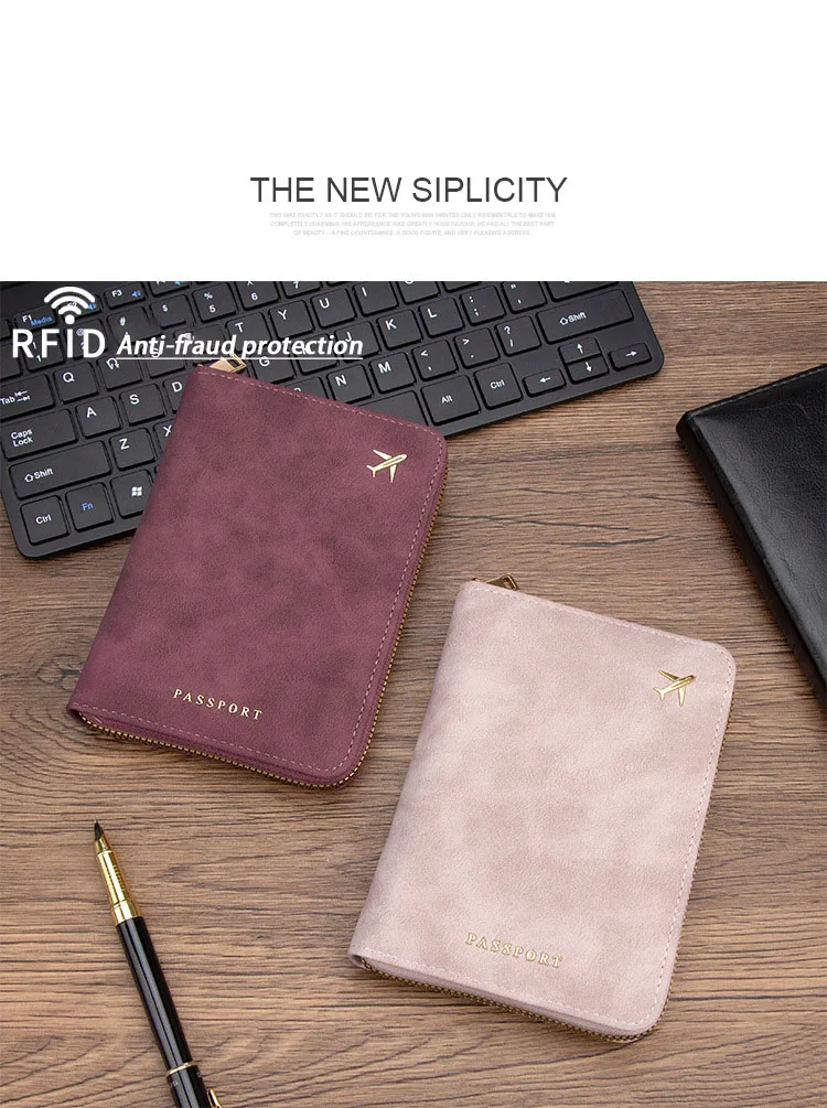 Multi Functional Advanced Portable RFID Anti-Theft Brush Passport Bag Travel Ticket Document Card Storage Zipper Passport Cover