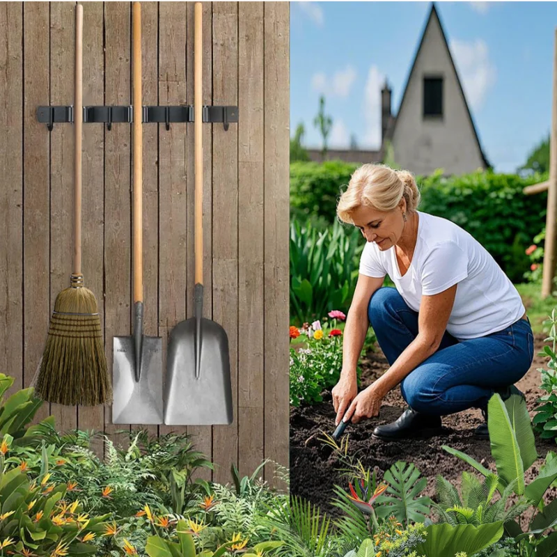 Self Adhesive Mop Holder Wall Mounted Broom Organizer No Drill Bathroom Storage Rack Multifunctional Cleaning Tool Hanger - view 3