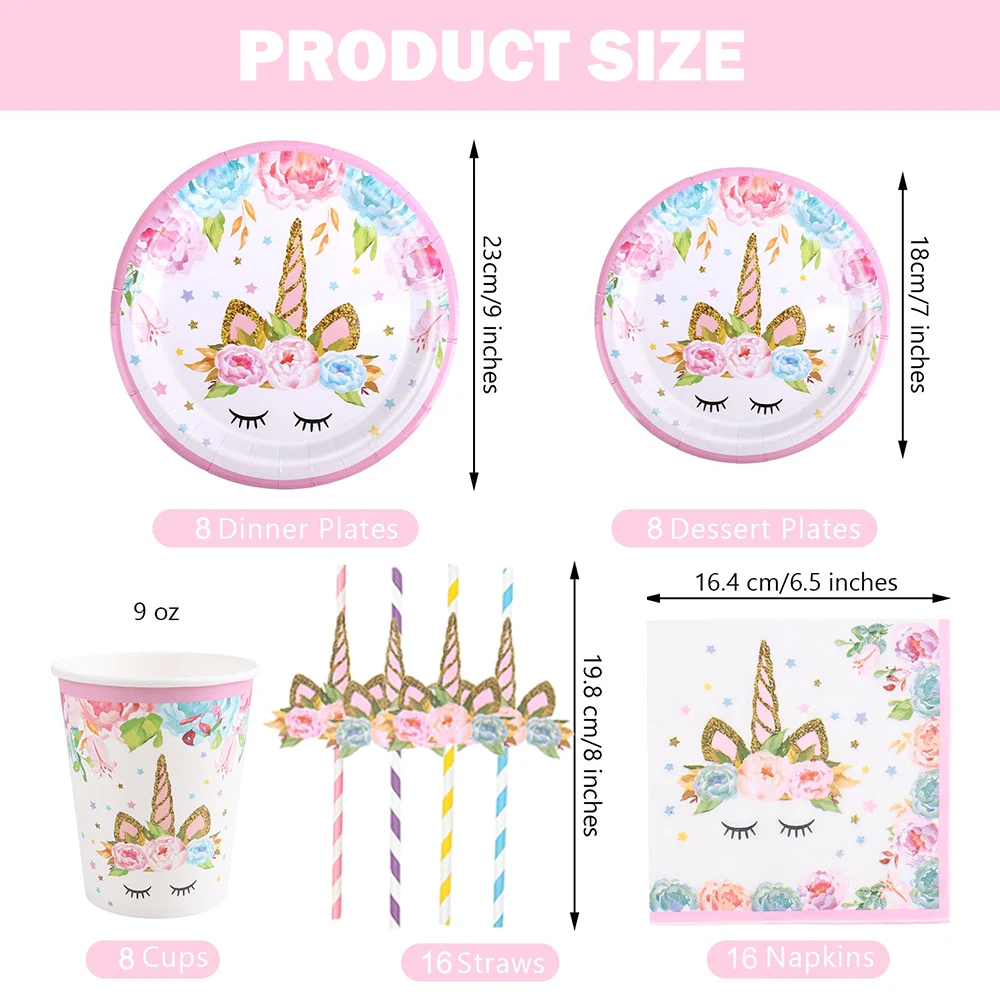 Unicorn Birthday Decoration Tableware Plates Napkins Cups Foil Number Balloons Set Girls Rainbow Unicorn Party Decors Supplies view 2