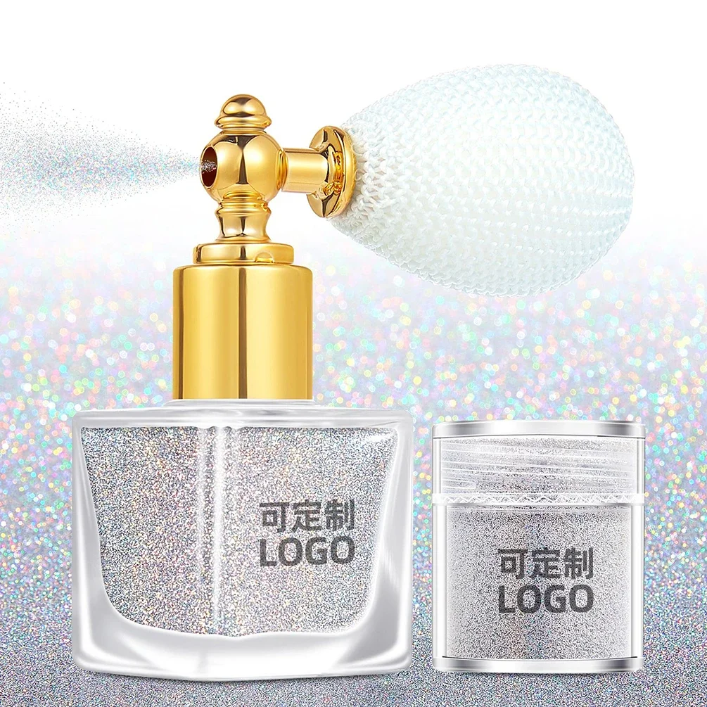 

Private Label Glitter Spray Custom Logo Nail Art Sequin Glitter Powder Silver Gold Face Hair Body Powder Set Makeup Wholesale