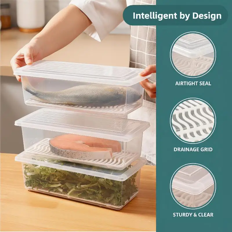 3/6PCS Refrigerator Food Storage Containers For Fruits Vegetables With Trays Safe PP Plastic