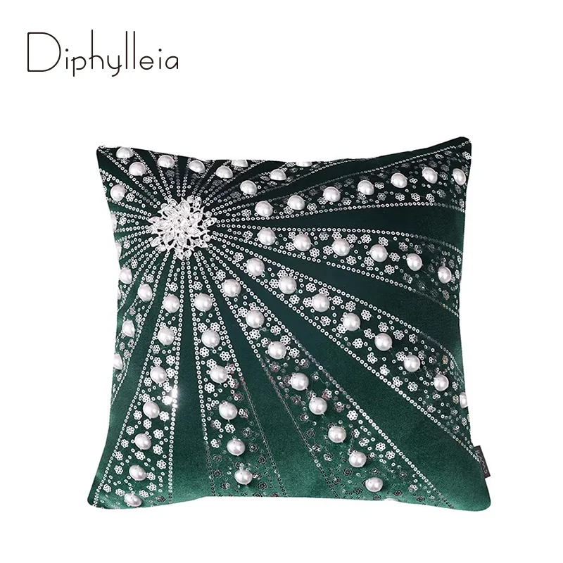 Diphylleia Morocco Handcrafted Luxury Beads Splicing Throw Pillow Case Super Soft Velvet Cushion Covers For Sofa Armchair Bed