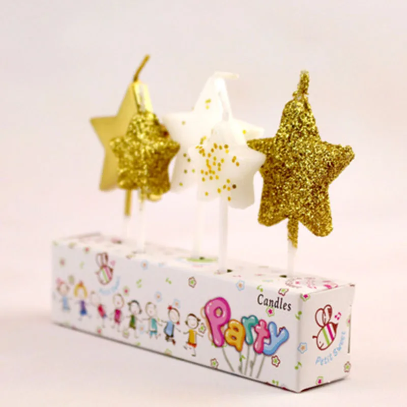 Creative Five Pointed Star Candle Paint Spraying Bgold Powder Process DIY Accessories Baby Birthday Cake Decorative Candle