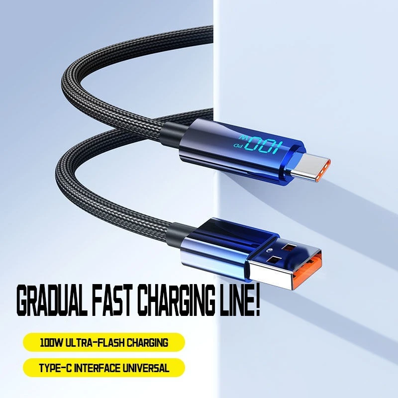 NNBILI 100W USB Type C Super Charging Cable LED Watt Digital Display Nylon Data Sync for iPhone 15 16 Samsung Xiaomi POCO vivo