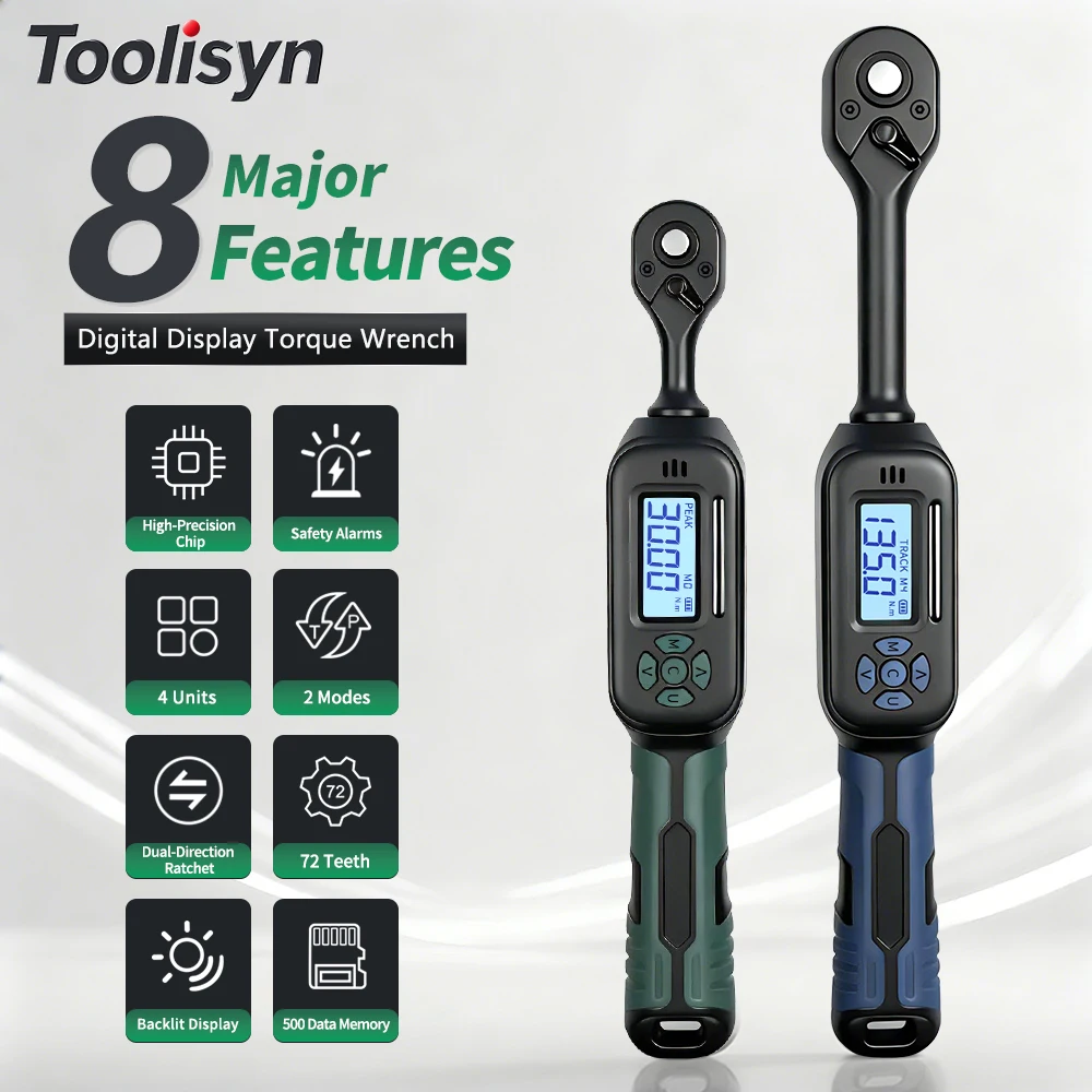 Toolisyn Digital Torque Wrench 1/4 3/8 Drive 1.5-135N.m ±2% Accuracy LED Display Multiple alarmst for Auto Motorcycle Bike