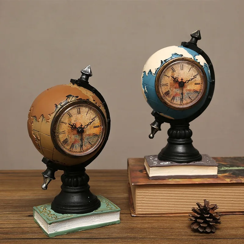 Creative Resin Globe Clock Ball Ornament Figurines Multi-functional Desk Decor For Living Room Office Study Home Decoration Gift