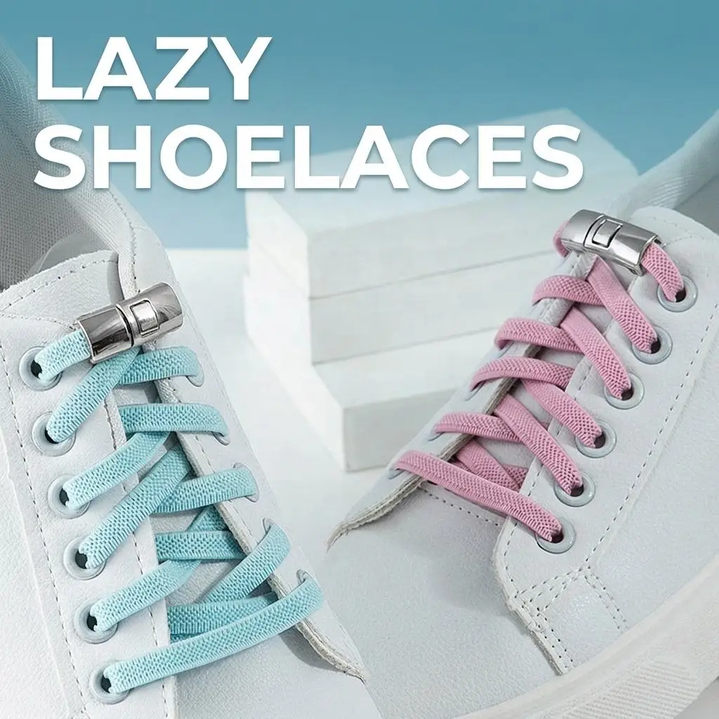 Tool Free Adjustable Shoelace Buckle 1 Pair No Tie Quick Lock for Adult Sneakers White Blue Shoe Laces Easy Install Accessories