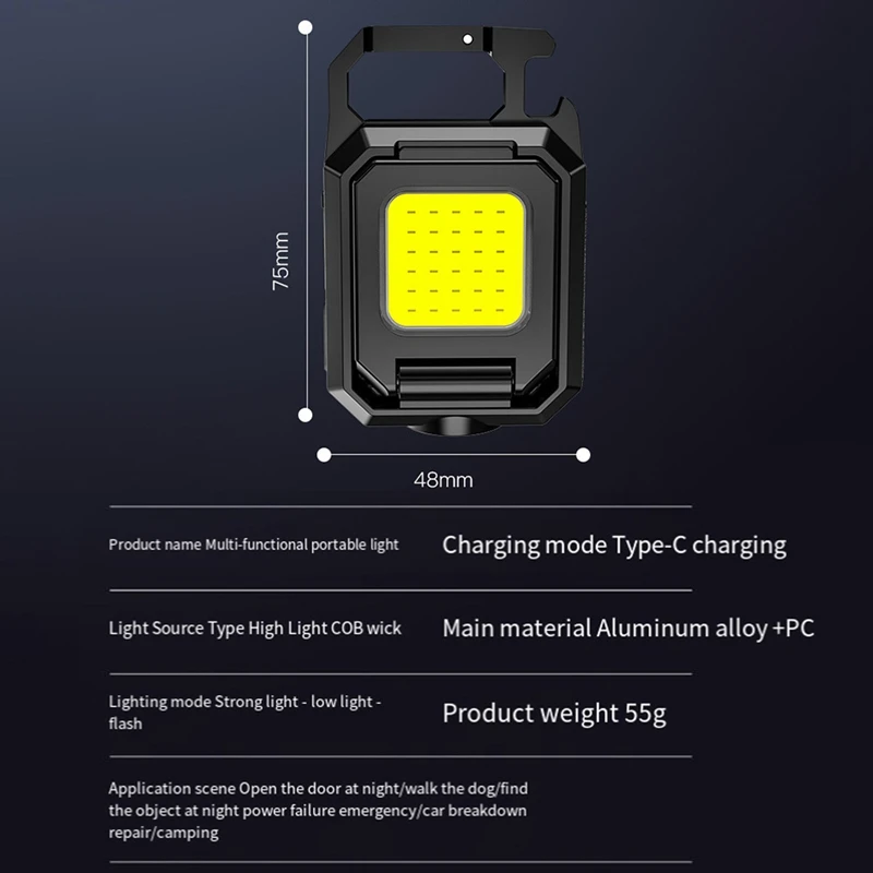 COB LED 다기능 3 헤드 키체인 조명, 낚시, 캠핑용 휴대용 작업 조명