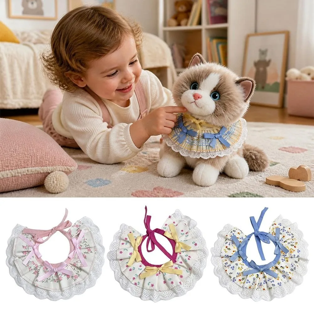 Floral Pattern Decorative Doll Bib Dress-Up Accessory Checkered Pattern Pet Bib Decorative Style Cloth Neckwear Toy Accessories
