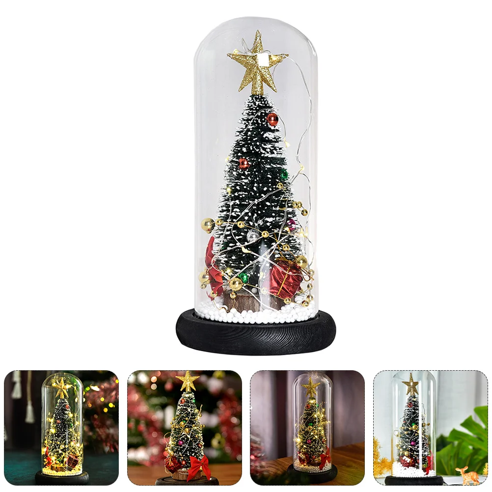 Gift Christmas Glass Lampshade Desktop Light Decor Tree LED Xmas Night Atmosphere Tabletop Decorative