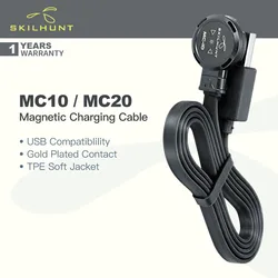 Cavo di ricarica magnetico USB Skilhunt MC10/MC20, contatto placcato oro, adatto per la maggior parte delle torce