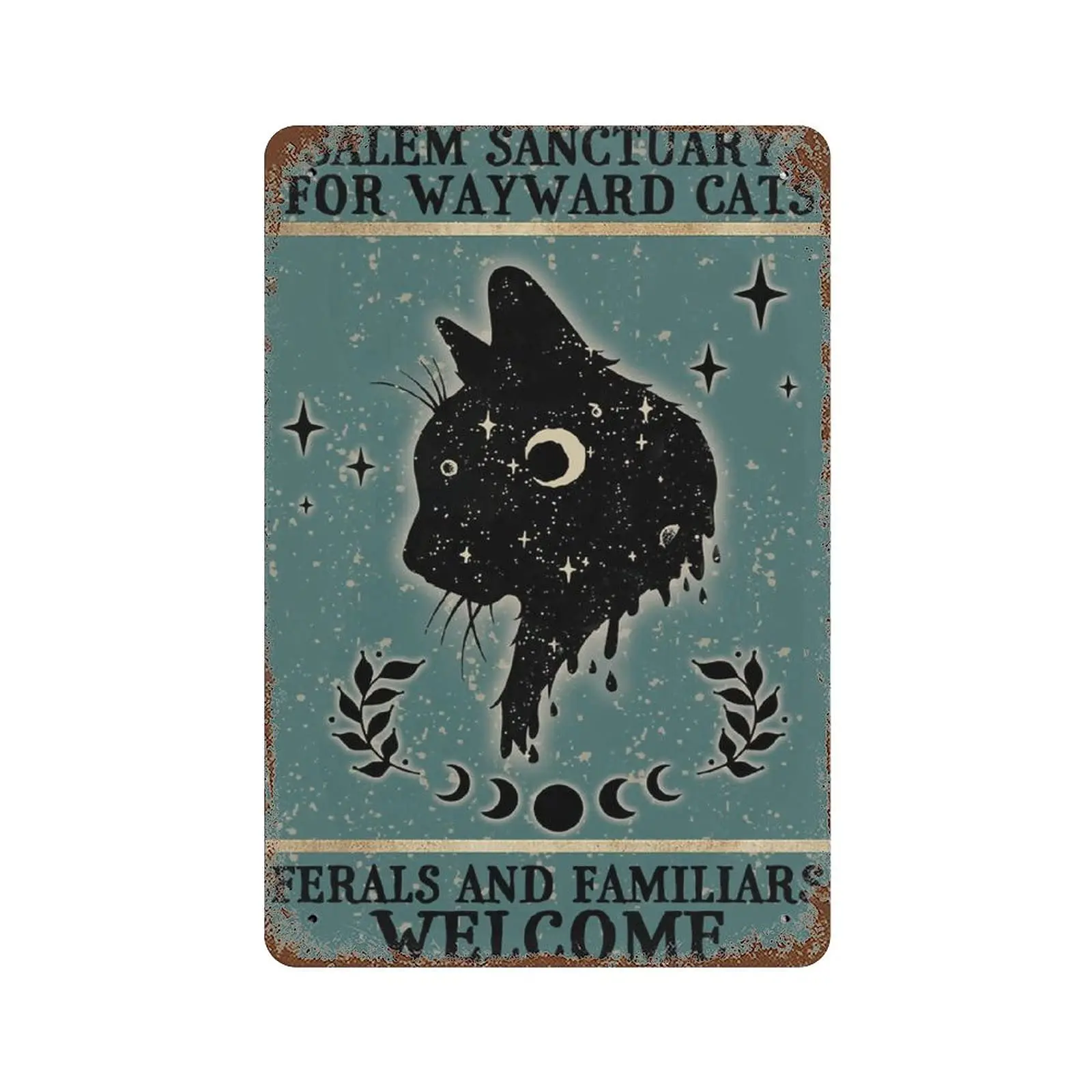 

Metal tin Sign，Retro Style， Novelty Poster，Iron Painting，Cat Tin Sign, Cats Ferals and Familiars Welcome, Vintage Witch Tin Sign