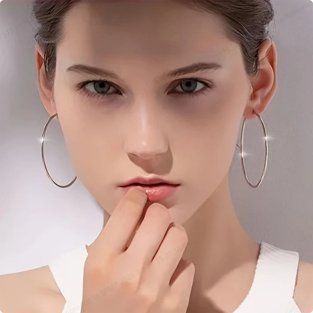 

925 Sterling Silver 35mm Round Earrings - Stylish Women's Wedding, Engagement, Party Jewelry, and Gift